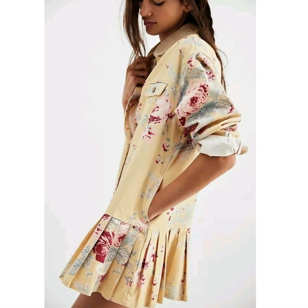 New Free People Connor Floral Printed Mini Dress $168 X-SMALL Yellow Boho Button - Picture 6 of 8
